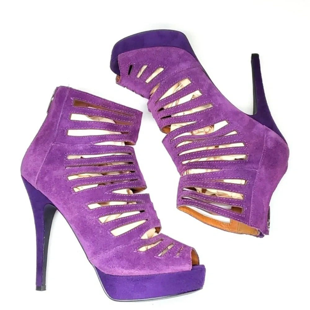 COLIN STUART Gladiator Purple Suede Platform Stilettos EUC